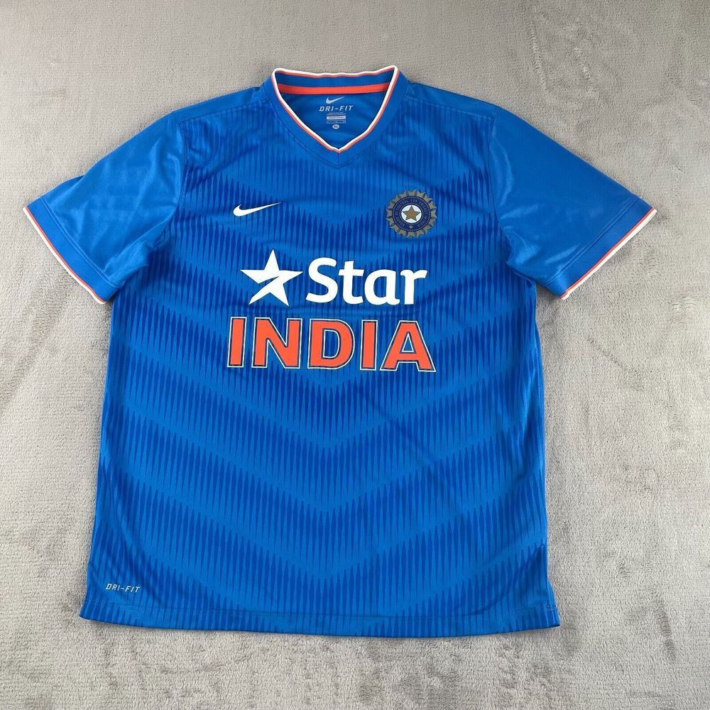 Nike Indian Cricket Team T-Shirt Jersey‎ XL Royal Blue Team Stars V Neck NWOT